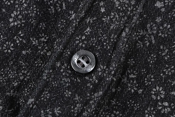 Черная джинсовая рубашка Для мужчин брендовые Длинные рукава стенд воротник Для мужчин рубашка с цветочным узором печати случайные slim fit