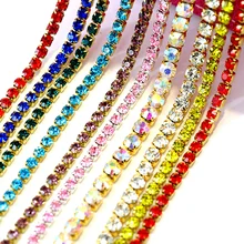 SS6 Para SS16 5 Metros/Roll Cristal AB Alta Densidade Vermelho Costurar Em Strass Cadeia Copo Strass Aparar Ouro garra Para Roupas B0976