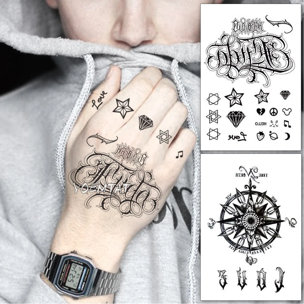 Waterproof Temporary Tattoo Sticker Gothic Text Letter Fake Tatto Flash