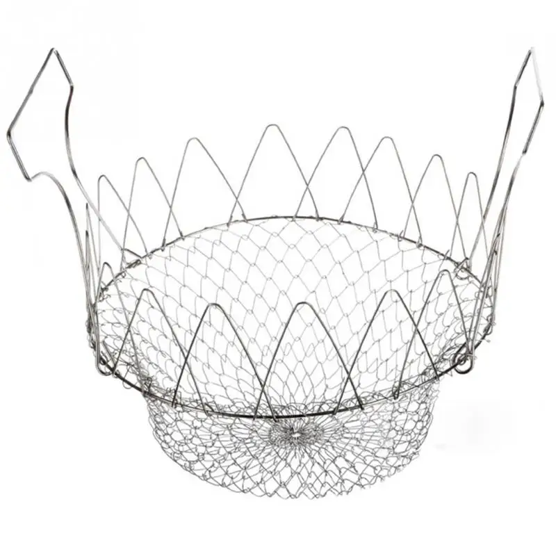 Collapsible Stainless Steel Colander Mesh Basket Steam Rinse Strainer