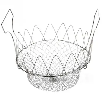 

Collapsible Stainless Steel Colander Mesh Basket Steam Rinse Strainer Filter Kitchen Sieve Fry French Chef Basket Cooking Tools