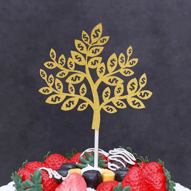 

1 Pcs Creative Money Tree Cupcake Cake Topper Creative Gold Cake Flags Happy Birthday Decoration Baking Event Party Supplies