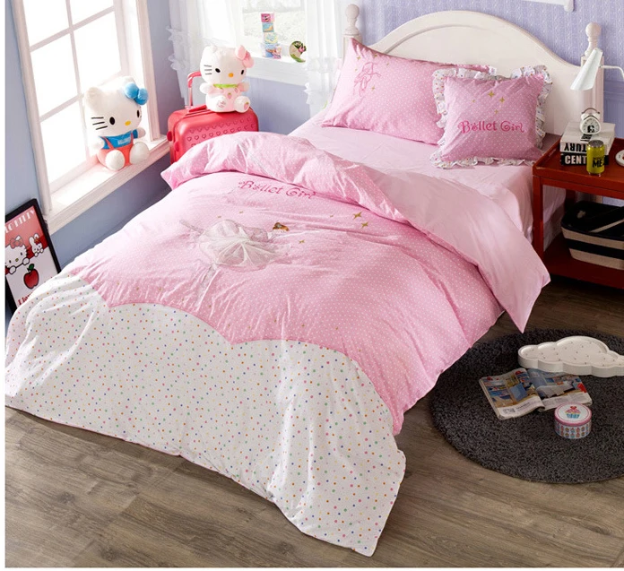 

Cartoon pink Girl ballet child embroidery 100% Cotton 4pcs Bedding set twin full Queen Size Bed Linen Sheet set Duvet Cover set