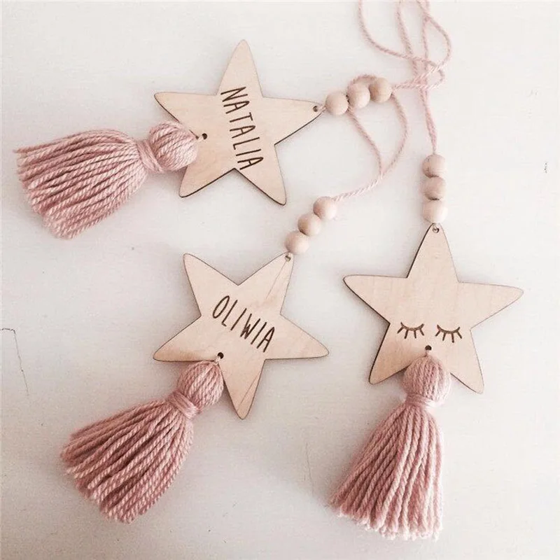 

Cute Star Shape Nordic Style Star Wooden Beads Tassel Pendant for Kids Room Decoration Wall Hanging Ornament for Photography