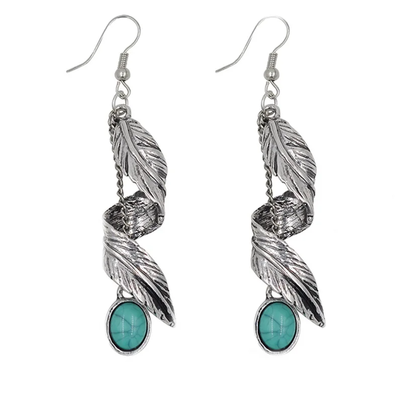 

pop new fashion Turquoise Earrings Bohemian green stone Earrings leaves shape rhinestone vintage earrings jewelry