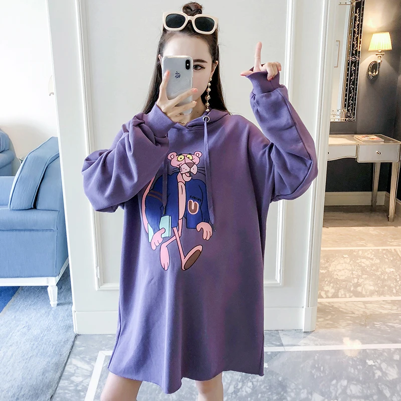 

2018 new fashion pregnant women sweater autumn cartoon hooded shirt pregnancy loose long-sleeved maternity dress