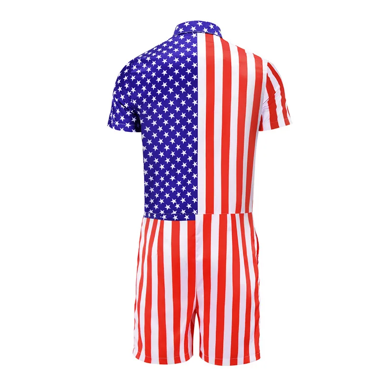 Summer New Design Overalls Mens Romper 3D Striped Stars Stitching Romper Casual Jumpsuit Male Beach Sets One-piece Plus Size