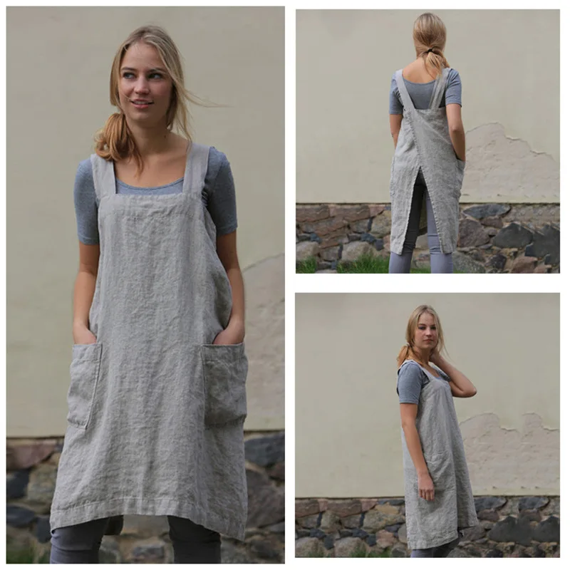 Garden kitchen cooking apron Brief Nordic wind Pleated skirt linen apron Coffee shops and flower shops work aprons for woman