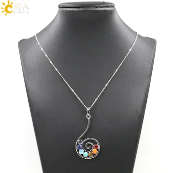 

CSJA 1pc 2016 New Fashion Yoga Reiki Symbols piedras pendentif chaine 7 Chakras Healing Stones Pendant Necklace Pendulum E038