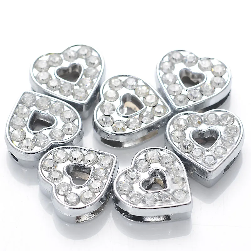 

New Arrival 10 Pcs/Lot 5x12MM Crystal Heart Slide Charm Beads Fit 8MM Strap For Diy Handmade Jewelry Making