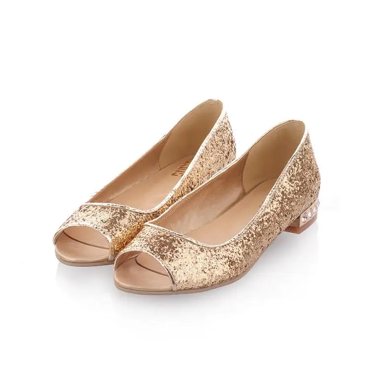 gold flat peep toe shoes
