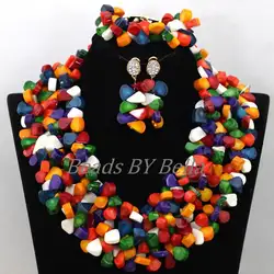 Последние многоцветный коралловый Бусины заявление Цепочки и ожерелья Свадебные украшения в нигерийском стиле Свадебные африканские