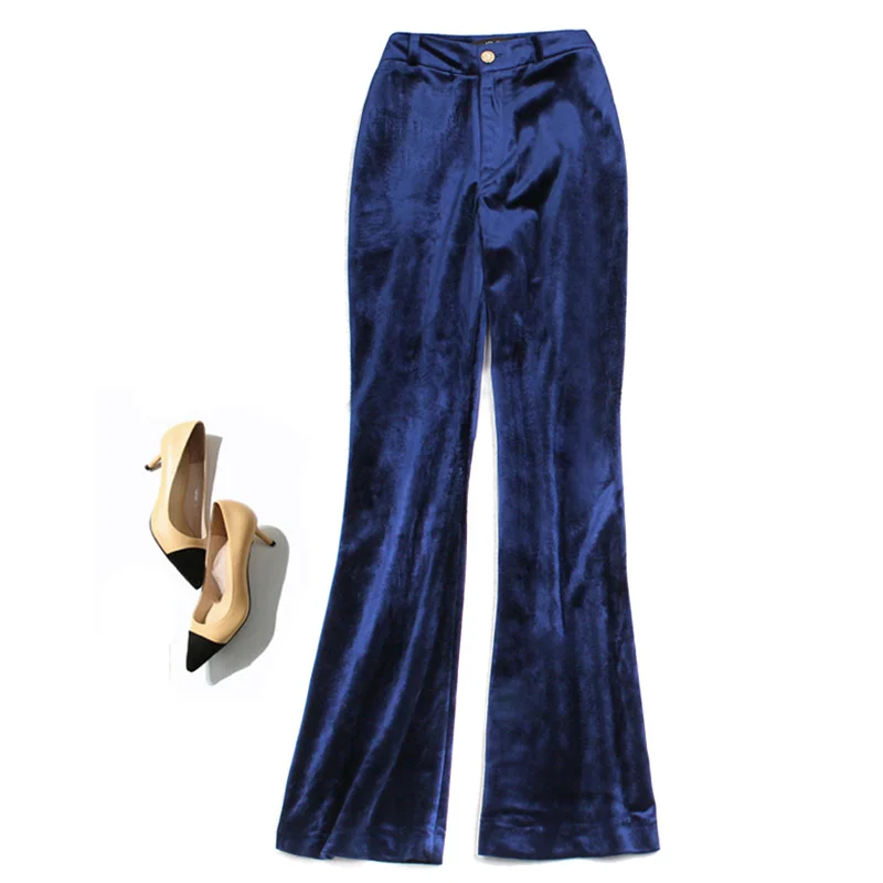 Velvet Pants Suit Women Elegant Autumn Winter Luxury Brand Jacket+Pants Set For Wedding Formal Office Ladies Business Wear Blue