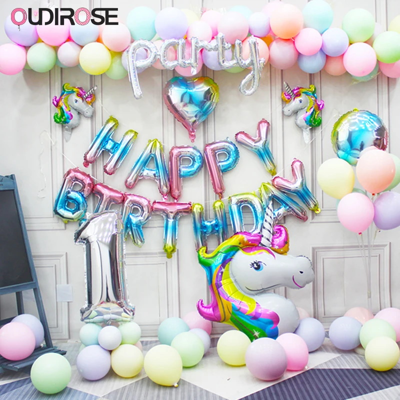 

32inch Rainbow Foil Gradient Balloons Number 4D Round Birthday Balloons Unicorn Party Baby Shower Boy/Girl Wedding Supplies glob