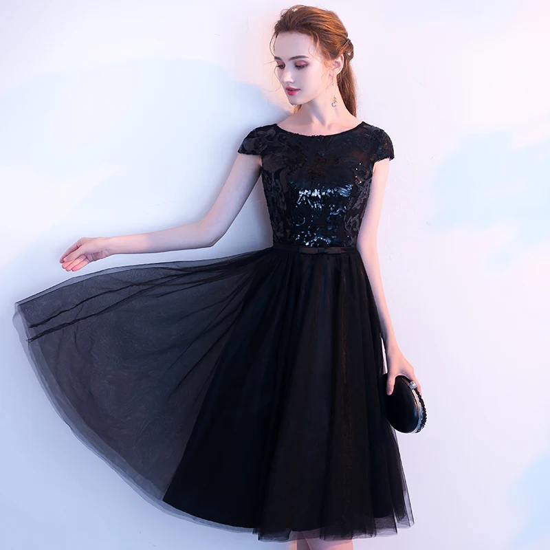 CEEWHY, черные элегантные Короткие вечерние платья с коротким рукавом, женское вечернее платье с пайетками Abendkleider, платья для выпускного вечера Avondjurk