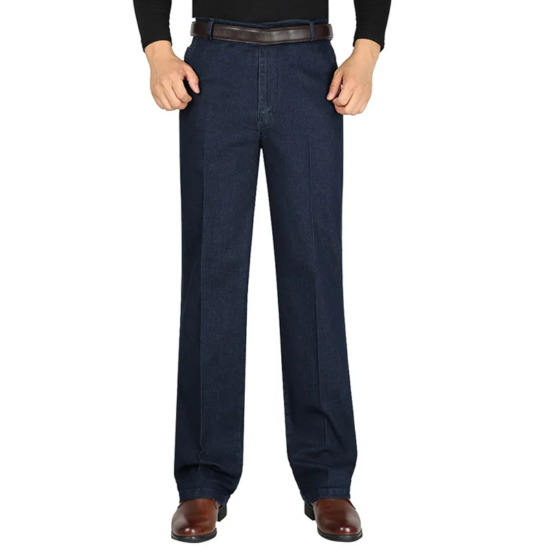 Laamei Men High Waist Jeans Mens Classic loose Stretch Black jeans