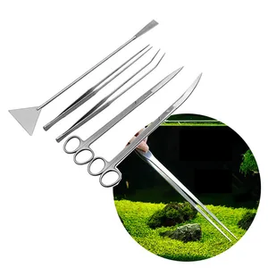 5 в 1 Нержавеющая сталь аквариум обслуживание инструментов водных растений пинцеты для травы Scissor подложки лопатка - изображение