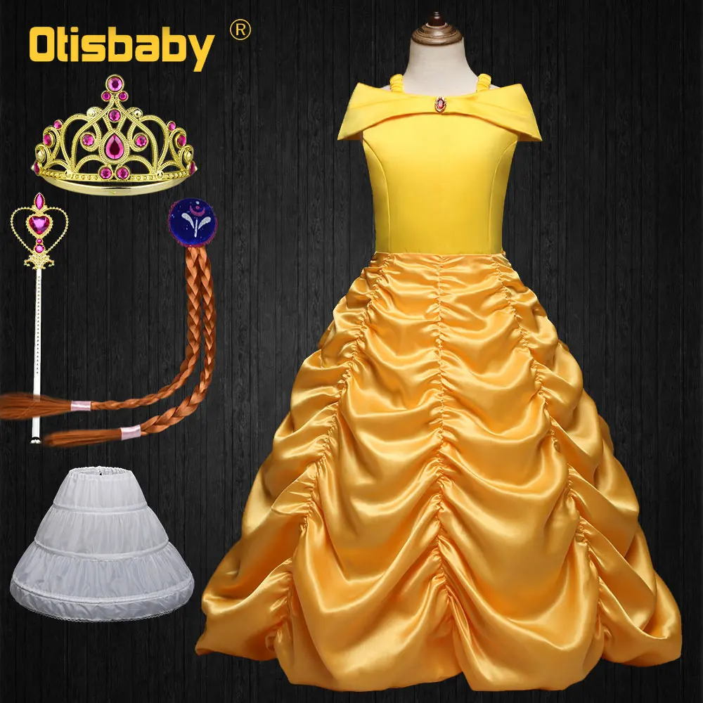 Платье Белль для девочек; карнавальный костюм принцессы красавицы и чудовища; великолепные элегантные платья для девочек; желтое праздничное бальное платье - Цвет: G