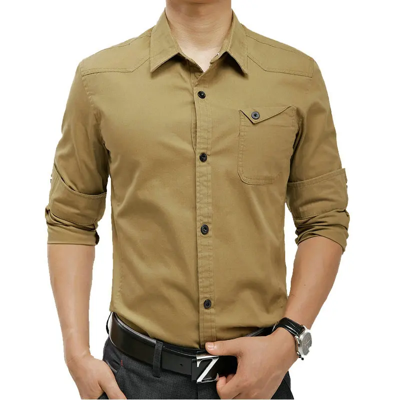 Drop Shipping new autumn men slim fit military long sleeves cotton shirts S-4XL AXP217