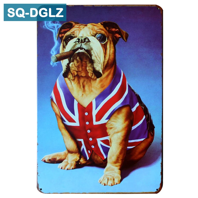 

[SQ-DGLZ]Smoking Bulldog Metal Sign Vintage Metal Plates Cafe Pub Club Home Wall Decor Tin Signs Retro Plaque