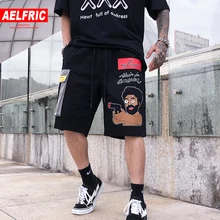 AELFRIC цвет лоскутное письмо Забавный узор повседневные шорты с принтом для мужчин летние короткие Jogger хип хоп Уличная фитнес до колен