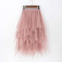 Весна лето Jupe Тюль Femme сетка до колена асметричная Лоскутная юбка-пачка с завышенной талией и асимметричным подолом для женщин