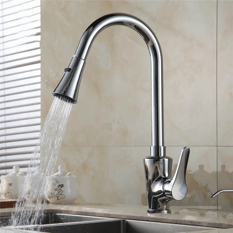 

Kitchen Faucets Silver Single Handle Pull Out Kitchen Taps Single Hole Handle Swivel 360 Degree Swivel Water Mixer Tap GYD-5102L