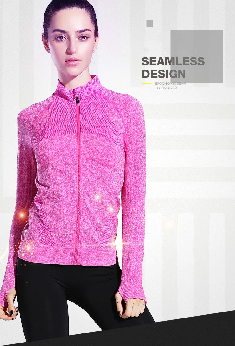 Imlario Бесшовные женские куртки на молнии для бега, розовый топ для йоги, тренировочные костюмы для фитнеса, спортивные куртки с длинным рукавом и отверстиями для большого пальца