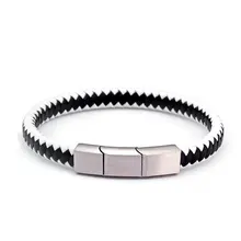 Спортивная Дизайн Нержавеющая сталь магнит мужской Шарм Браслеты Мода звено цепи плетеный из натуральной кожи Для мужчин Для женщин Браслеты