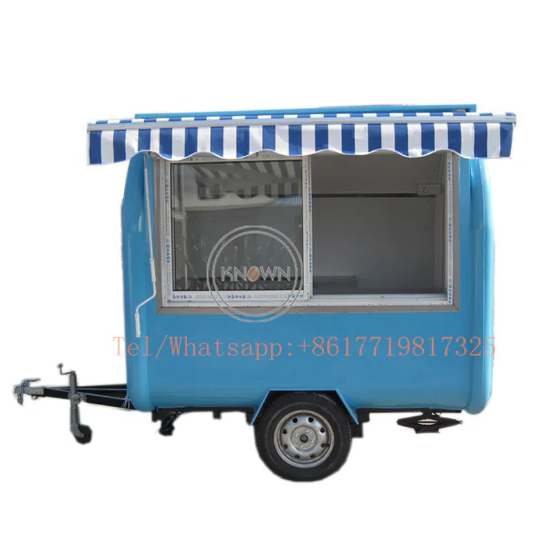 

Free shipping by sea 220cm long blue color mobile food carts with awning and push-pull window food truck food cart price