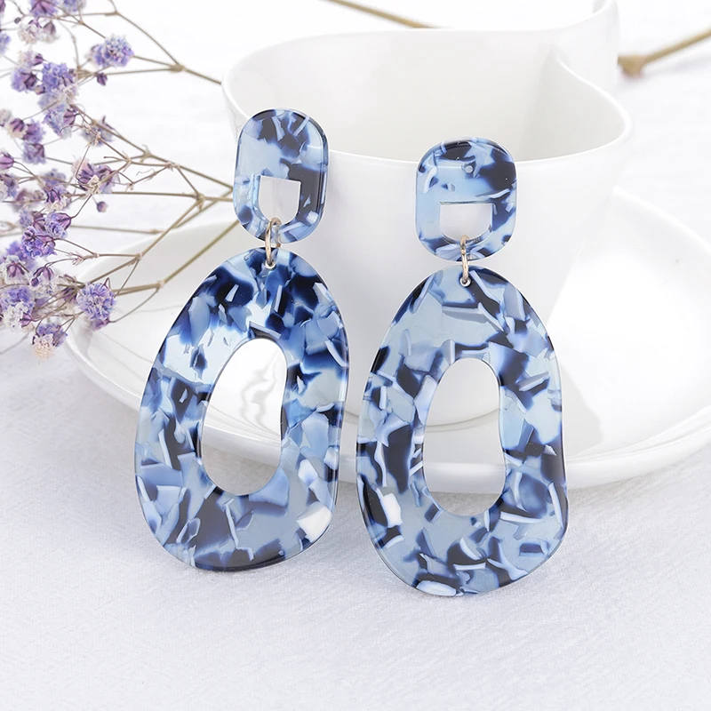 

Elegant Jewelry Lake Blue Acrylic Dangle Earrings For Women Geometric Round/Water Drop Earrings ZA Resin Statement Teardrop New