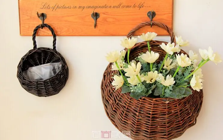2pcs Set Home Handmade Willow Flowers Rattan Wall Hanging Baskets 2pcs Set Home Handmade Willow Flowers Rattan Wall Hanging Baskets Succulents Planted Straw Flower Pots Free Shipping In Planters From