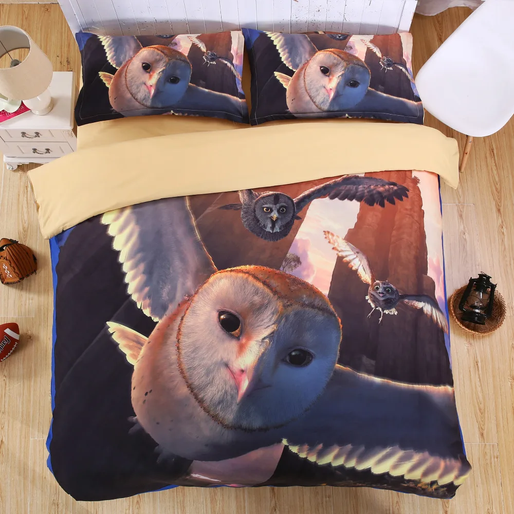 Fashion 3D Bird Printed Kids & Adult Owl Bedding Sets Twin Full Queen