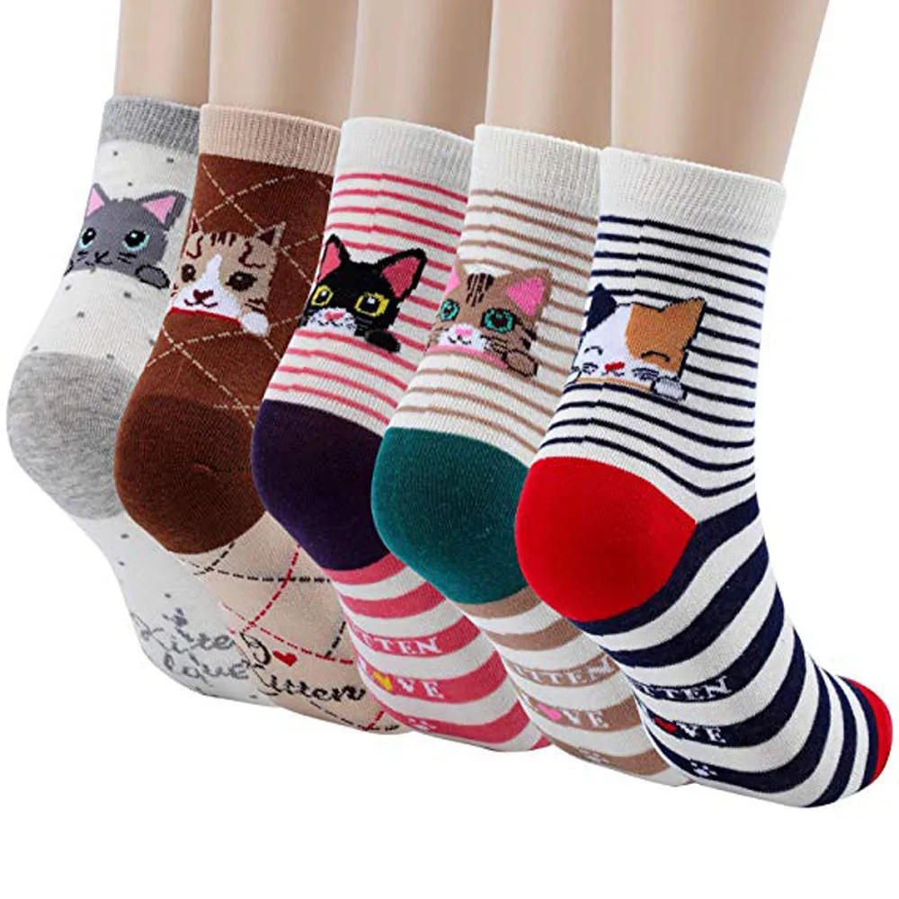5PCS Women Students Funny Socks Cute Cartoon Fun Funky Striped Warm Ladies Sock lovely fashion socks women cotton casual#SS