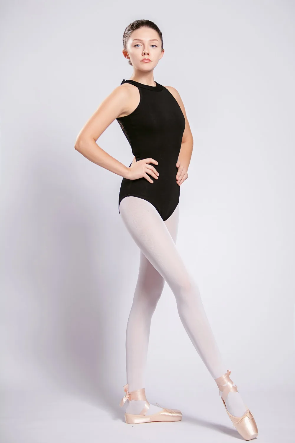 Гимнастическое трико для женщин, Новое поступление, кружевной танцевальный костюм с высоким воротником, черное балетное платье для танцев, облегающее трико для взрослых