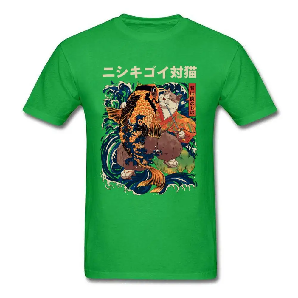 Японский воин Кот ПК кои Карп Мужская футболка летние мужские топы/футболки черная футболка забавные дизайнерские модные футболки с принтом - Цвет: Зеленый