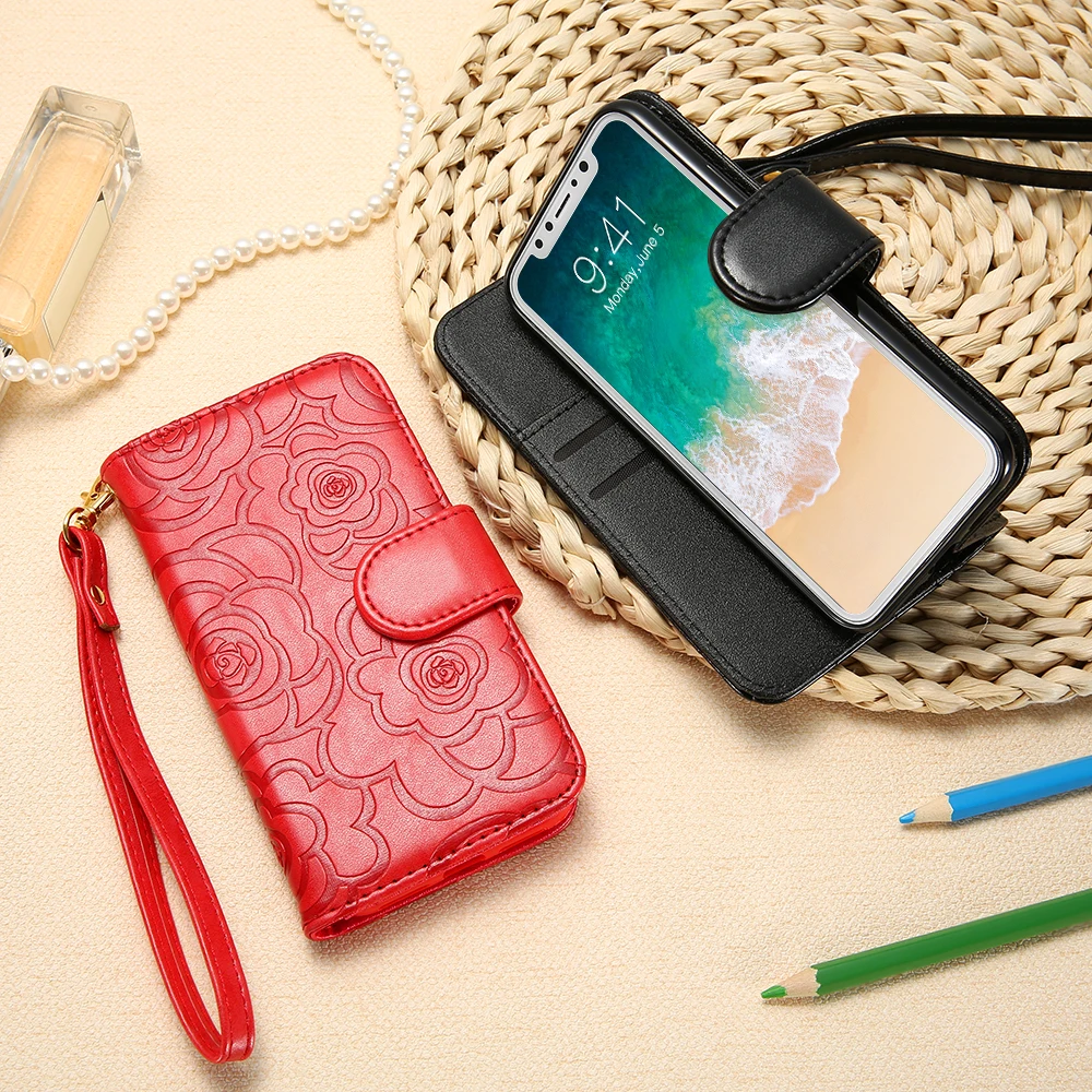 

KISSCASE Luxury 3D Flower Leather Case For iPhone X 5 5s SE Flip Wallet For iPhone 7 8 6 6s Plus Cover With Card Magnet Shells