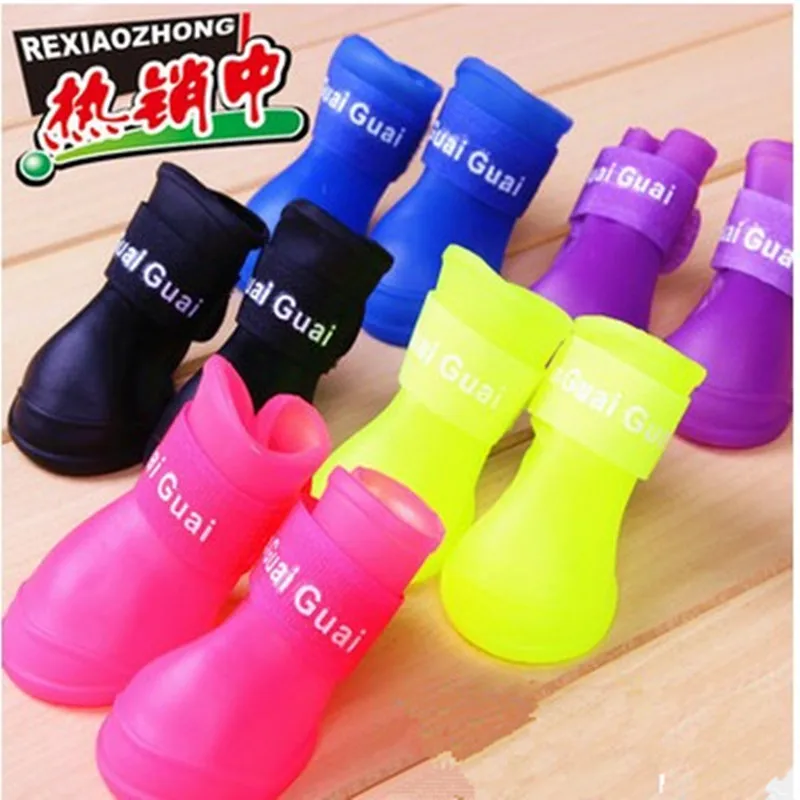 4Pcs/set Cute and fashion pet dog Candy Color Padded Pet Shoes Non-slip Boots Dog Cat Rain Boot Waterdrop | Дом и сад