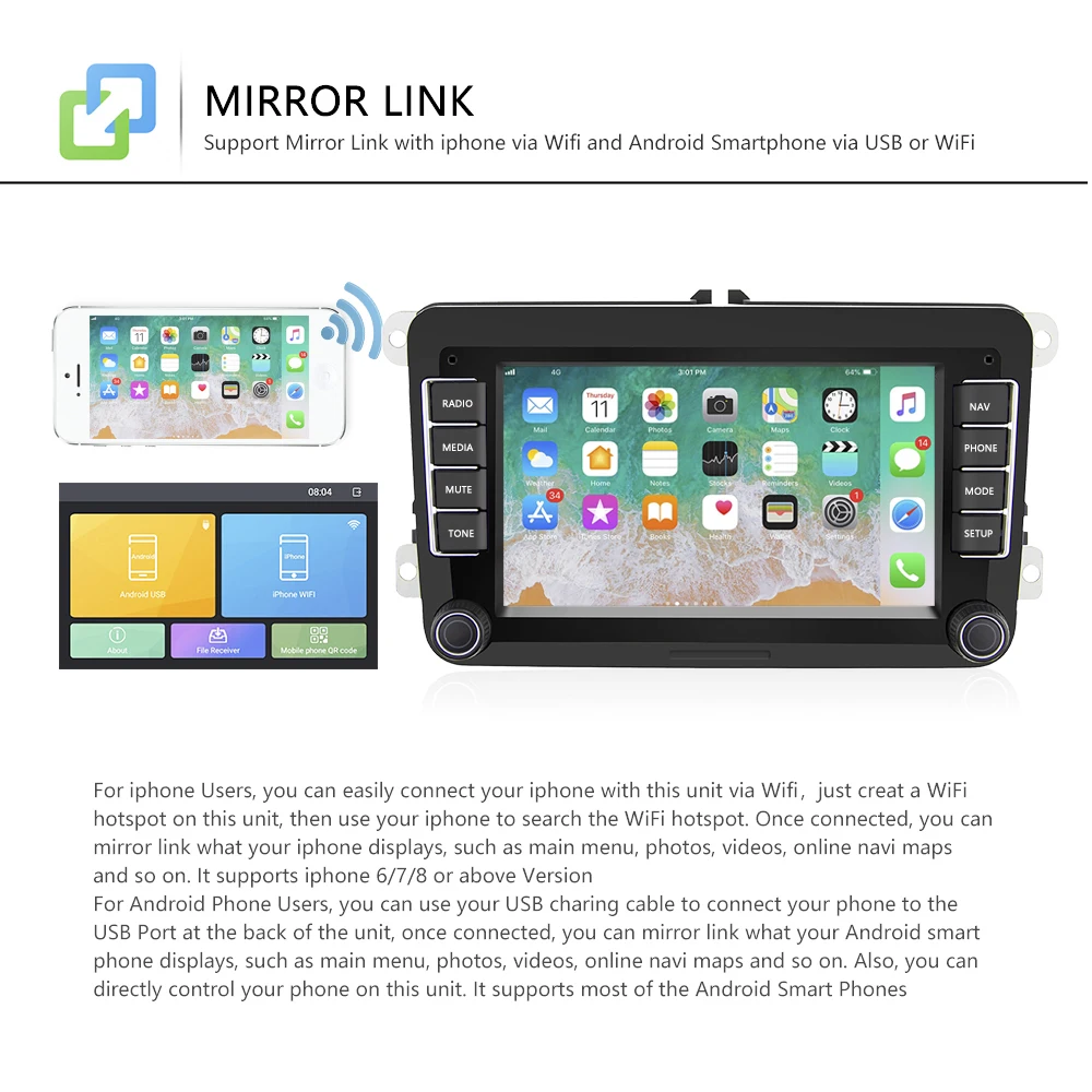 Clearance 2din car radio Podofo 7" HD 1080P Android 8.1 Auto Radio with GPS Wifi RCA Bluetooth Autoradio for Volkswagen 2DIN car stero 4