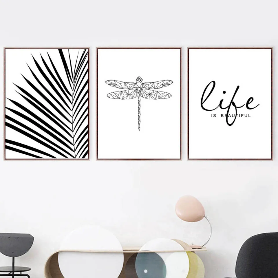 

Nordic Canvas Poster Black White Dragonfly Leaf Painting Minimalist Wall Art Modular Pictures For Living Room Bedroom Home Decor