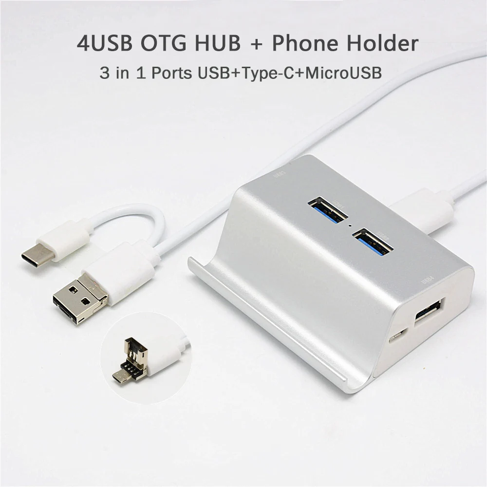 

New Multi-functional USB Adapter to Micro USB Type C OTG with Phone Holder USB Hub Extender for Computer Laptop Phone Connectors