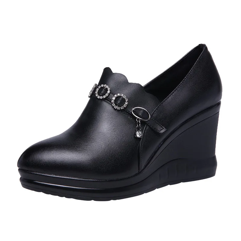 GKTINOO/кожаные туфли с глубоким носком черные туфли на платформе модная обувь для танцев с кристаллами на высоком каблуке; женские туфли-лодочки туфли на танкетке