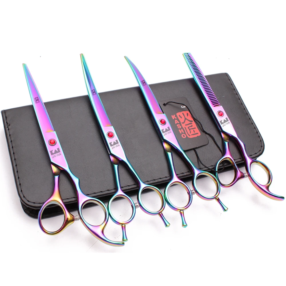4Pcs Suit 7.0" 19.5cm Stainless Kasho Pets Hair Shears Cutting+Thinning