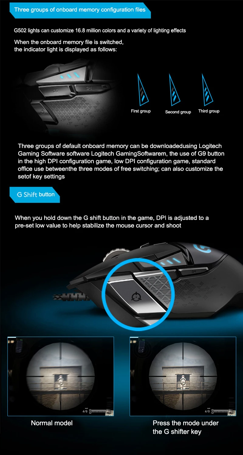 Профессиональная игровая мышь logitech G502, поддержка многокнопочного программирования, RGB мышь, вес 12000 dpi для PUBG CSGO FPS