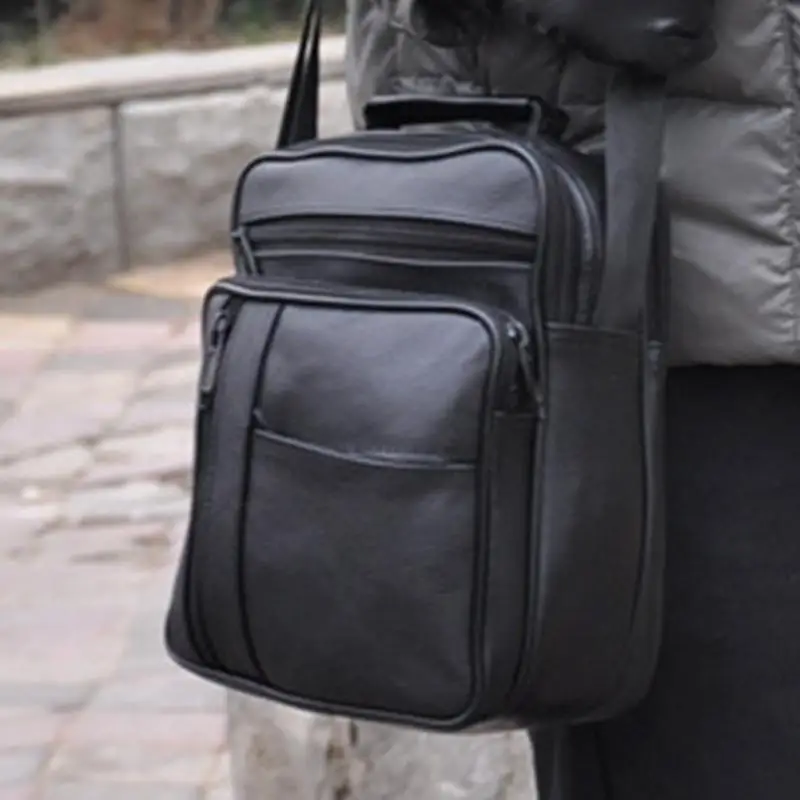 

Vintage Luxury Genuine Leather Bags for Men Multi Zipper Pockets Business Briefcase Messenger Bag Travel Shoulder Bag Black 2018