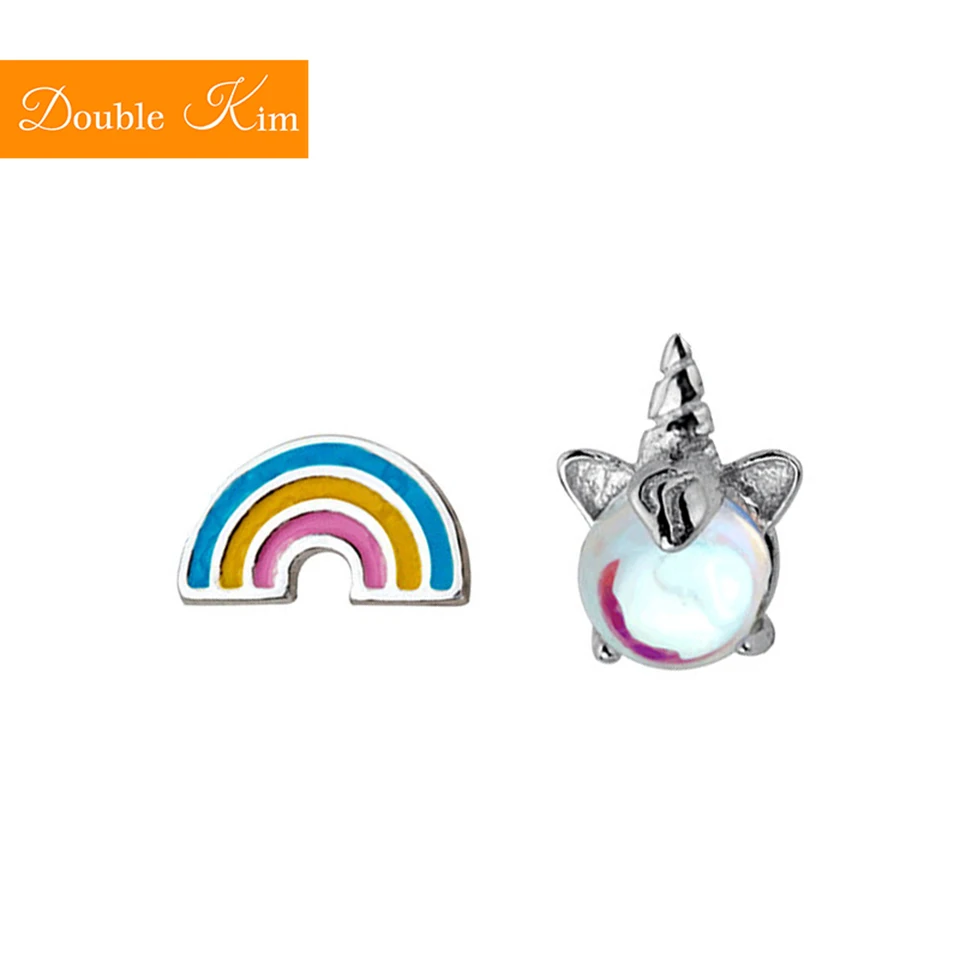 

Rainbow Unicorn Asymmetric Stud Earrings Copper Alloy Material Earrings Inlaid Color Zircon Fashion Trendy Women Jewelry