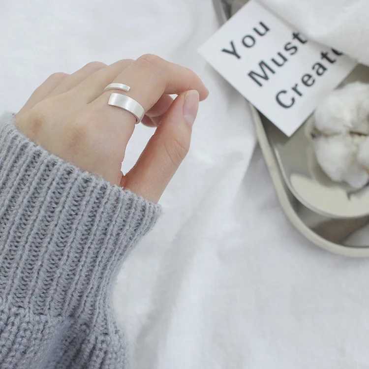 RYOUCUTE Настоящее чистое 925 пробы серебряные ювелирные изделия корейские скраб геометрические кольца для женщин свадебное кольцо с открытым пальцем Anillos Anelli