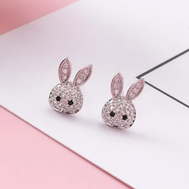 

Sweet Cute Mini Cubic Zircon Rabbit Animal 925 Sterling Silver Stud Earrings for Women Party Statement Jewelry Birthday Gift