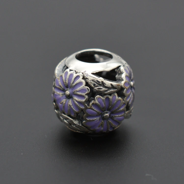 

Free shipping Sterling silver Purple Daisy Flower European Beads Charms Bracelet & Bangle Jewelry DIY accessories winter gift