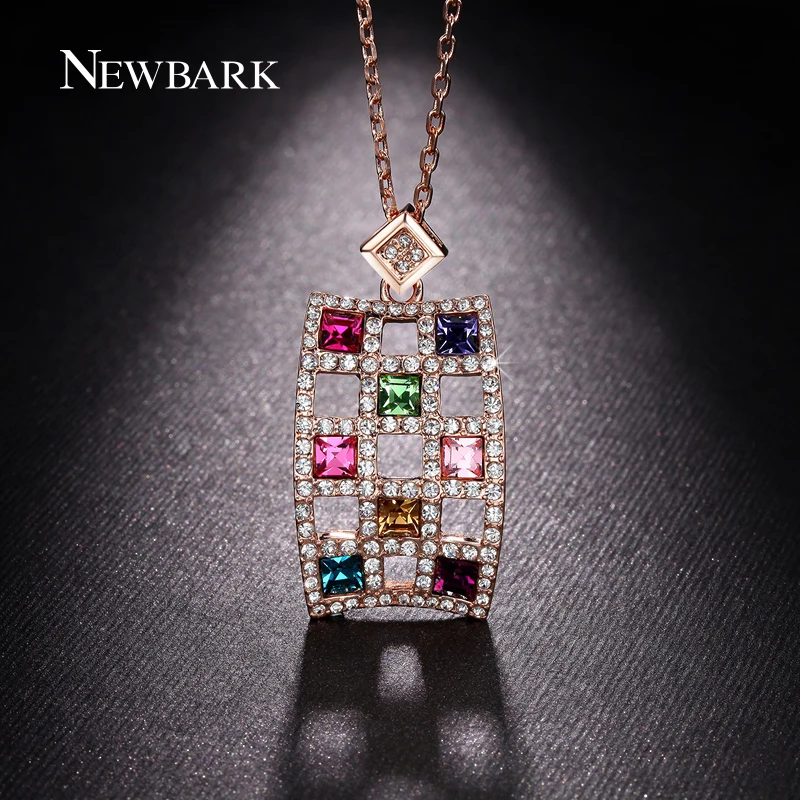font b NEWBARK b font Rectangle Lattice Multicolor Crystal Pendant font b Necklace b font